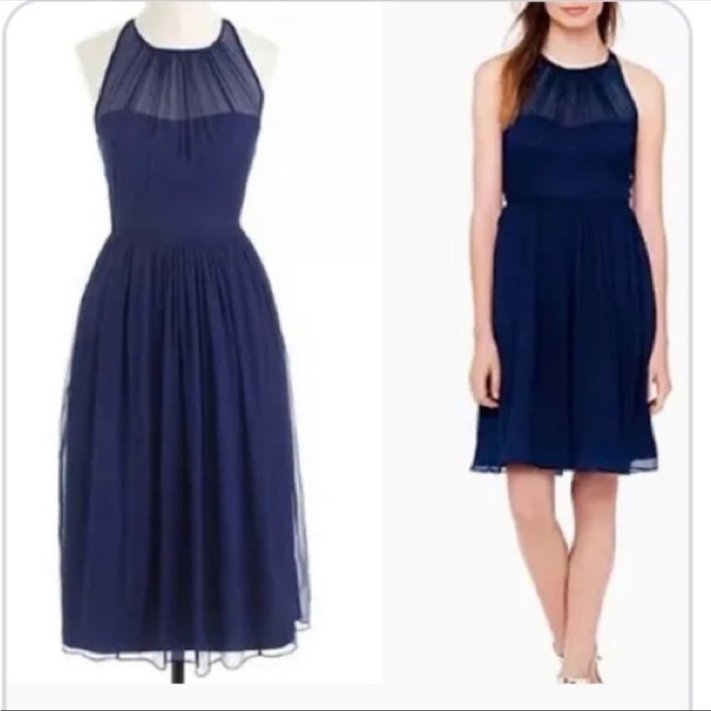 J. Crew Navy Megan dress in silk chiffon size 6 GUC
